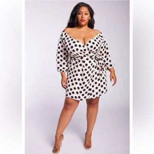 Soncy Baby Pink Polka Dot Off The Shoulder Wrap Dress  - Size 6 (30)